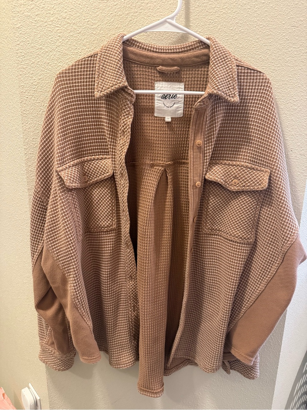 aerie Waffle Knit  Shacket in Light Brown